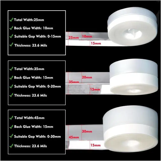 Alt view image 2 of 6 - Silicone Weather Stripping Seal Door Tape 16.5 Feet Strip Bottom Draft Insulation Stopper Weatherproof Soundproof for Door Frame or Window Bathroom Shower Glass Gaps