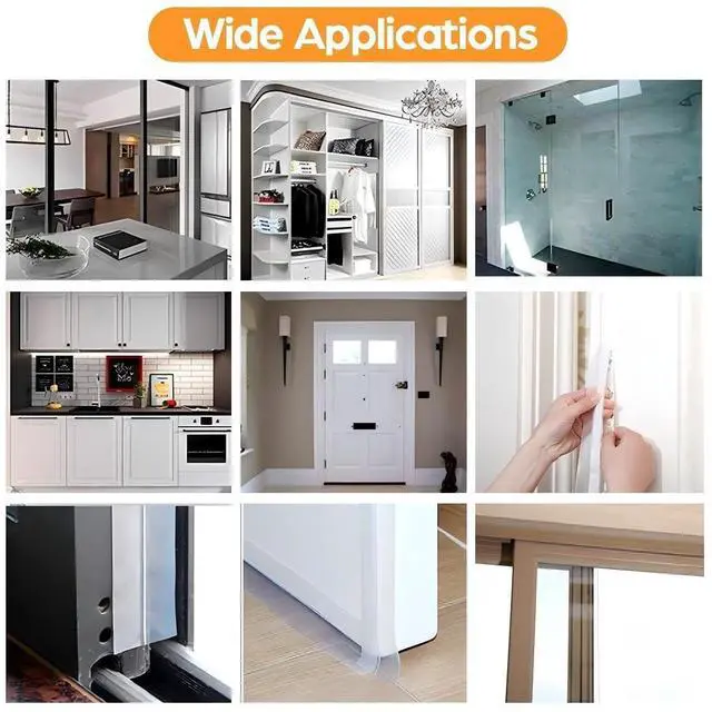 Alt view image 6 of 7 - 28.9 Ft Weather Stripping Door Seal Strip Tape,Silicone Door Draft Stopper,Self Adhesive Shower Door Bottom Seal, Door Insulation Strip for Door Frame Windows and Glass Gaps (Transparent, 25mm)