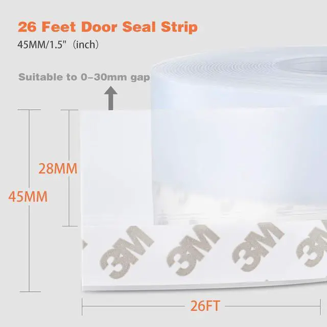 Alt view image 3 of 7 - 26 Feet Silicone Seal Strip,Door Weather Stripping, Sealing Tape for Door Draft Stopper Adhesive Tape for Doors Windows and Shower Glass Gaps (Transparent, 45MM)
