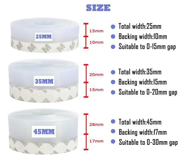 Alt view image 3 of 7 - Weather Stripping Door Seal Strip,Door Strip Bottom for Doors Silicone Sealing Sticker Adhesive for Doors and Windows Gaps of Anti-Collision Silicone 5M/16FT (25MM, Transparent)