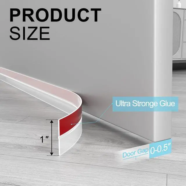 Alt view image 2 of 6 - 20 ft x 1 in Weather Stripping, Door Draft Stopper Silicone Gap Seal Strip for House and Glass Shower Doors for Side Gaps of Door and Windows, Clear