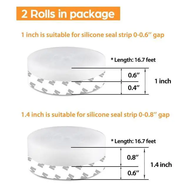 Alt view image 2 of 7 - 33.5 Ft Weather Stripping Door Seal Strip, Silicone Tape for Draft Stopper, Self Adhesive Shower Door Bottom Seal and Insulation Strip for Door Frame, Windows and Glass Gaps (Transparent, 25+35mm)