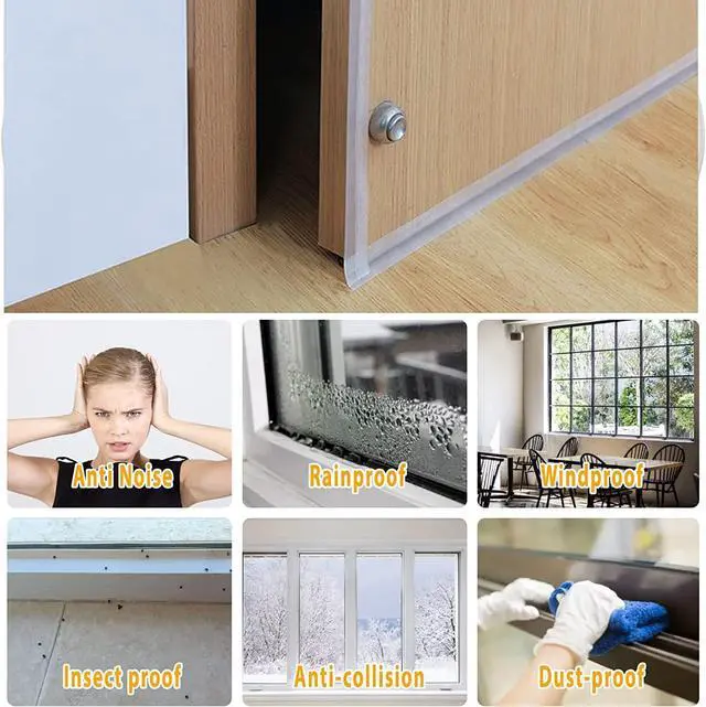 Alt view image 4 of 7 - 33.5 Ft Weather Stripping Door Seal Strip, Silicone Tape for Draft Stopper, Self Adhesive Shower Door Bottom Seal and Insulation Strip for Door Frame, Windows and Glass Gaps (Transparent, 25+35mm)