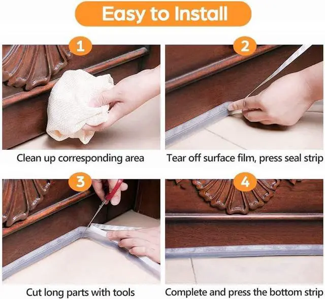 Alt view image 7 of 7 - 33.5 Ft Weather Stripping Door Seal Strip, Silicone Tape for Draft Stopper, Self Adhesive Shower Door Bottom Seal and Insulation Strip for Door Frame, Windows and Glass Gaps (Transparent, 25+35mm)