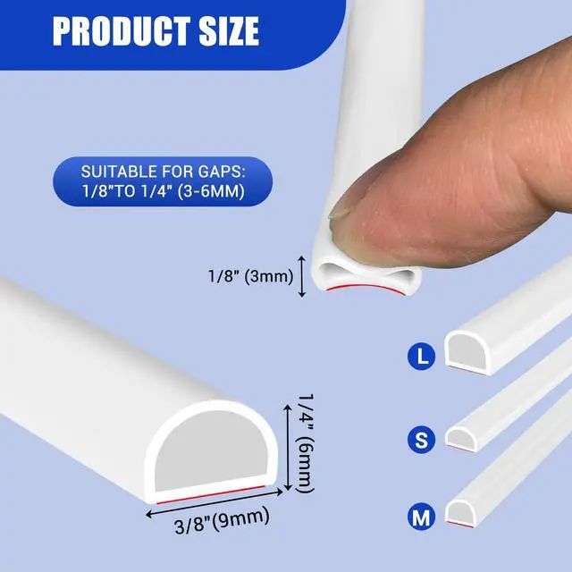 Alt view image 2 of 7 - Weather Stripping Door Seal Self Adhesive Door Weather Strip Silicone D Shaped Seal Strip for Door Frame/Window Seal, 20Ft, White (3/8" W × 1/4" T)