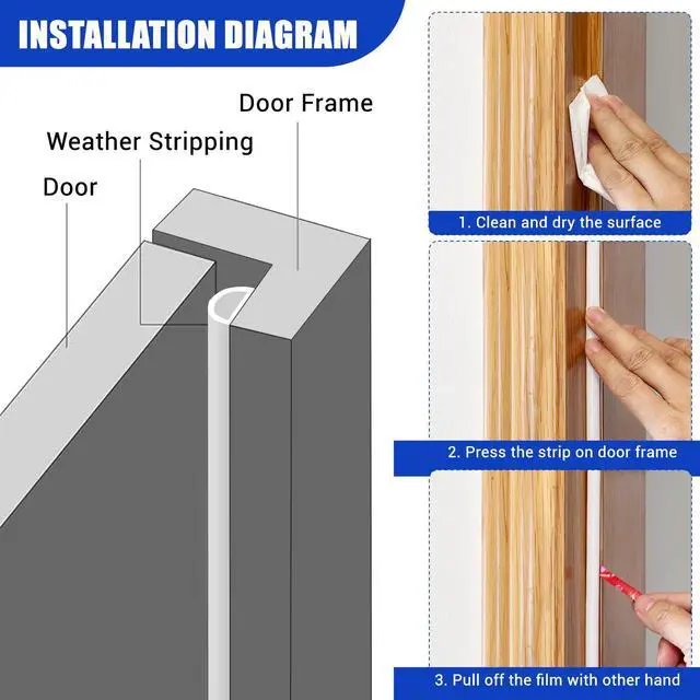Alt view image 3 of 7 - Weather Stripping Door Seal Self Adhesive Door Weather Strip Silicone D Shaped Seal Strip for Door Frame/Window Seal, 20Ft, White (3/8" W × 1/4" T)