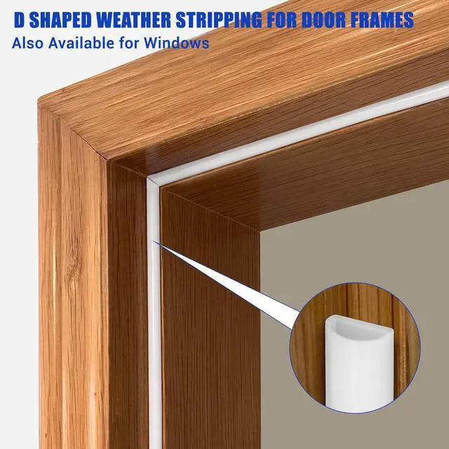 Alt view image 5 of 7 - Weather Stripping Door Seal Self Adhesive Door Weather Strip Silicone D Shaped Seal Strip for Door Frame/Window Seal, 20Ft, White (3/8" W × 1/4" T)