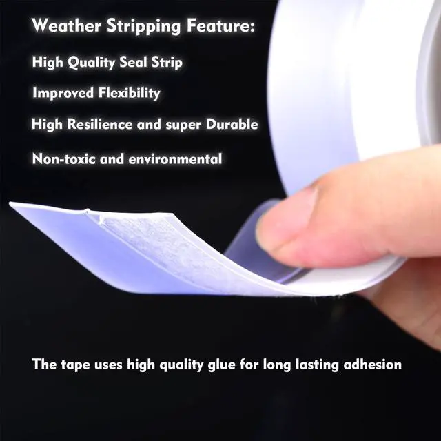 Alt view image 3 of 7 - Silicone Seal Weather Stripping Tape 16.5 Feet Strip Bottom Draft Insulation Stopper Tape Weatherproof Soundproof for Door or Window Bathroom Shower Glass Gaps45mm*5m