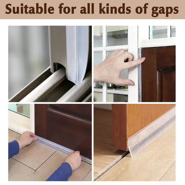 Alt view image 6 of 6 - Weather Stripping Door Seal Strip 20 Feet, Silicone Seal Strip Sealing Tape Draft Stopper for Shower Door Bottom, Self Adhesive Insulation Tape for Frame Window Glass Gap (Transparent, 35mm)