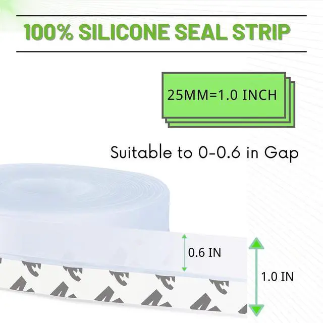 Alt view image 6 of 7 - Weather Stripping Silicone Seal Strip, Weather Stripping Door Bottom Seal Strip - House and Glass Shower Doors Silicone Sealing for Door and Windows Gaps of Collision and Side, (Transparent) 25MM
