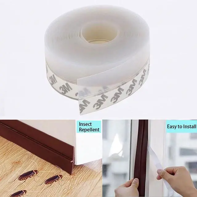 Alt view image 6 of 7 - 5M/16ft Window Sealing Strip, Self Adhesive Weather Stripping 35mm Width, Silicone Door Bottom Seal Strip Tape for Gaps of House Glass Shower Window and Door Weatherproof Soundproof, Transparent