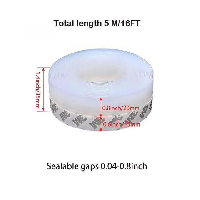 Alt view image 5 of 7 - 5M/16ft Window Sealing Strip, Self Adhesive Weather Stripping 35mm Width, Silicone Door Bottom Seal Strip Tape for Gaps of House Glass Shower Window and Door Weatherproof Soundproof, Transparent