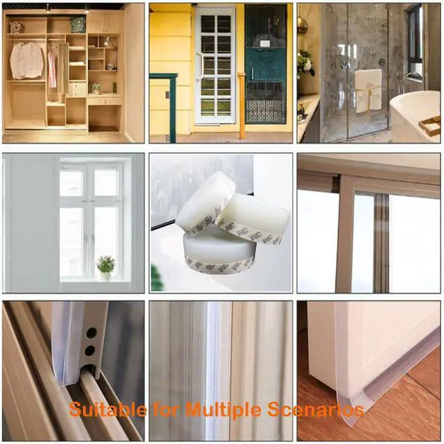 Alt view image 7 of 7 - 5M/16ft Window Sealing Strip, Self Adhesive Weather Stripping 35mm Width, Silicone Door Bottom Seal Strip Tape for Gaps of House Glass Shower Window and Door Weatherproof Soundproof, Transparent