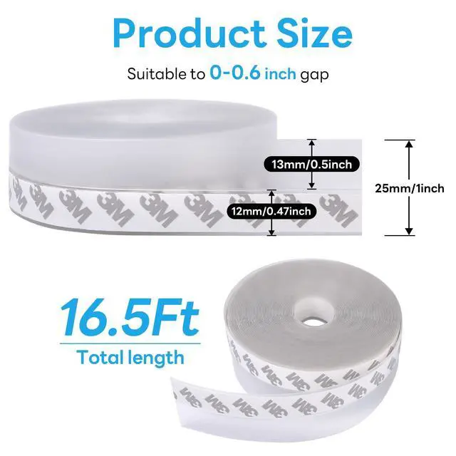 Alt view image 2 of 7 - Weather Stripping Door Seal Strip, Rubber Sealing Tape for Draft Stopper Adhesive, Suitable for Windows and Doors(16Ft, 25mm Width, Transparent)