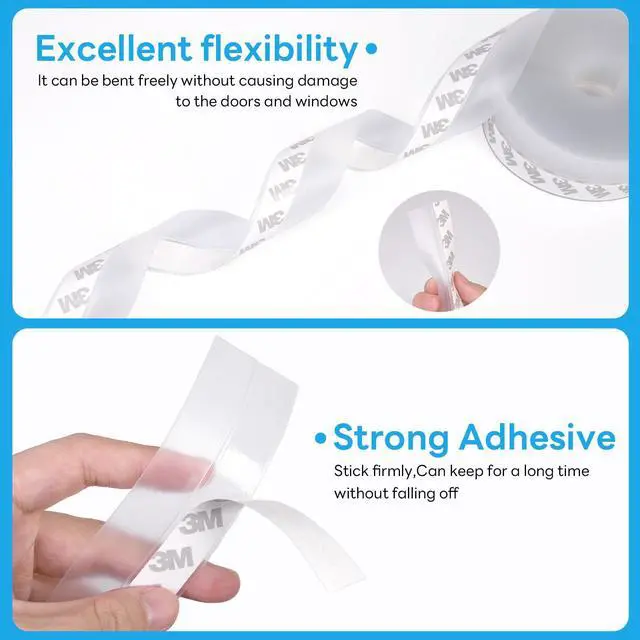 Alt view image 7 of 7 - Weather Stripping Door Seal Strip, Rubber Sealing Tape for Draft Stopper Adhesive, Suitable for Windows and Doors(16Ft, 25mm Width, Transparent)