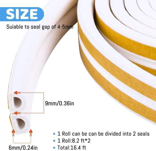 Alt view image 2 of 6 - Door & Window Weather Stripping, Soundproof Insulation Seal Strip with Self-Adhesive Rubber Collision Protection, 16.5 Ft (White)
