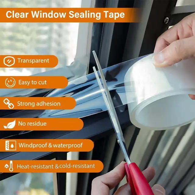 Alt view image 2 of 6 - Transparent Window Weather Sealing Tape, 2 Inch x 16 FT, Weather Stripping Residue-Free Clear Window Insulation Tape for Doors Windows and Shower Glass Gaps