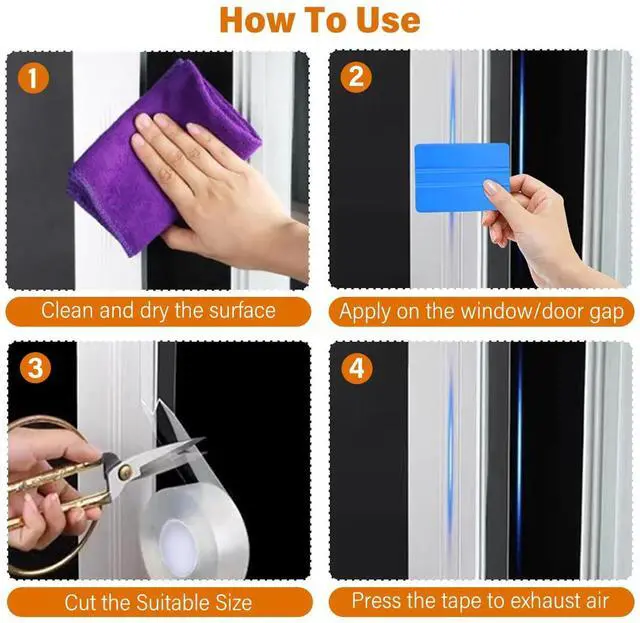 Alt view image 6 of 6 - Transparent Window Weather Sealing Tape, 2 Inch x 16 FT, Weather Stripping Residue-Free Clear Window Insulation Tape for Doors Windows and Shower Glass Gaps