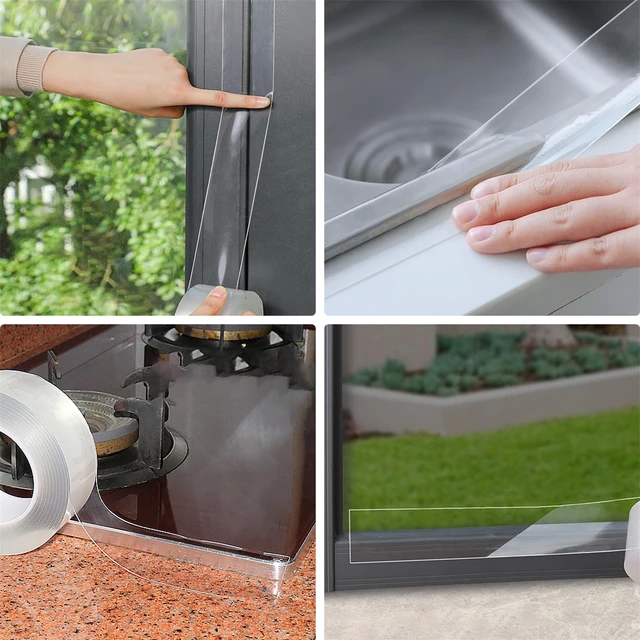 Alt view image 7 of 7 - Transparent Weather Sealing Tape, Clear Draft Isolation Film Tape for Door Draft Stopper, Adhesive Tape for Doors, Windows and Shower Glass Gaps - No Residue (1.2 Inch x 16Ft)