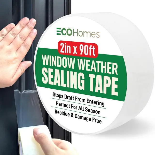 Main image of Window Weather Sealing Tape | Winter Weather Stripping Tape to Block Cold Drafts Through Window Gaps and AC Units, Insulation Seal and Draft Blocker for Home (2 Inch by 90 FT, Clear)