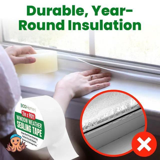 Alt view image 3 of 7 - Window Weather Sealing Tape | Winter Weather Stripping Tape to Block Cold Drafts Through Window Gaps and AC Units, Insulation Seal and Draft Blocker for Home (2 Inch by 90 FT, Clear)