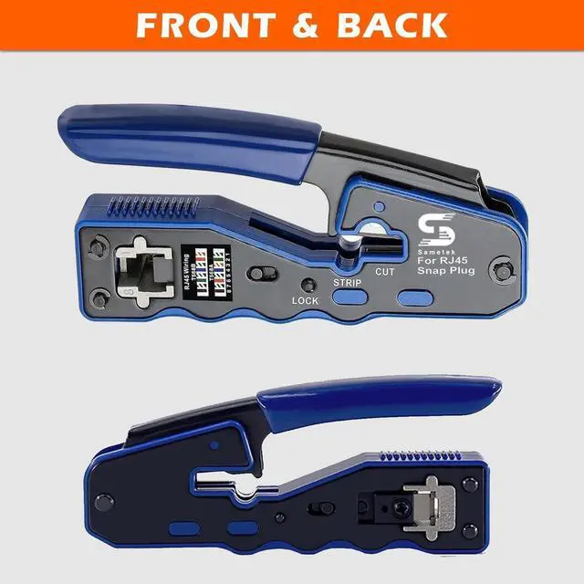 Alt view image 4 of 7 - RJ45 Pass through Network Ethernet Crimper PassThrough RJ45 Crimping Tool for Connector Cat5e Cat6 Cat7 cat8e with Wire Stripping Knife, Crimper for Stripping Crimping & Cutting + 2 Extra Blades