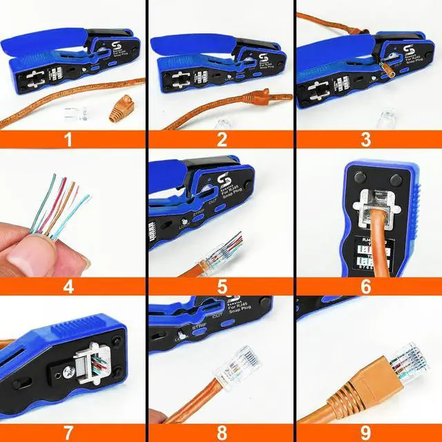 Alt view image 5 of 7 - RJ45 Pass through Network Ethernet Crimper PassThrough RJ45 Crimping Tool for Connector Cat5e Cat6 Cat7 cat8e with Wire Stripping Knife, Crimper for Stripping Crimping & Cutting + 2 Extra Blades