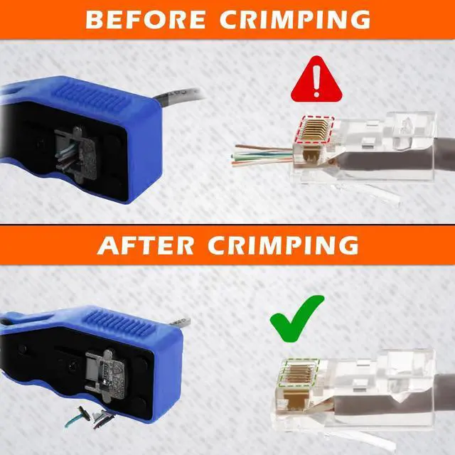 Alt view image 6 of 7 - RJ45 Pass through Network Ethernet Crimper PassThrough RJ45 Crimping Tool for Connector Cat5e Cat6 Cat7 cat8e with Wire Stripping Knife, Crimper for Stripping Crimping & Cutting + 2 Extra Blades
