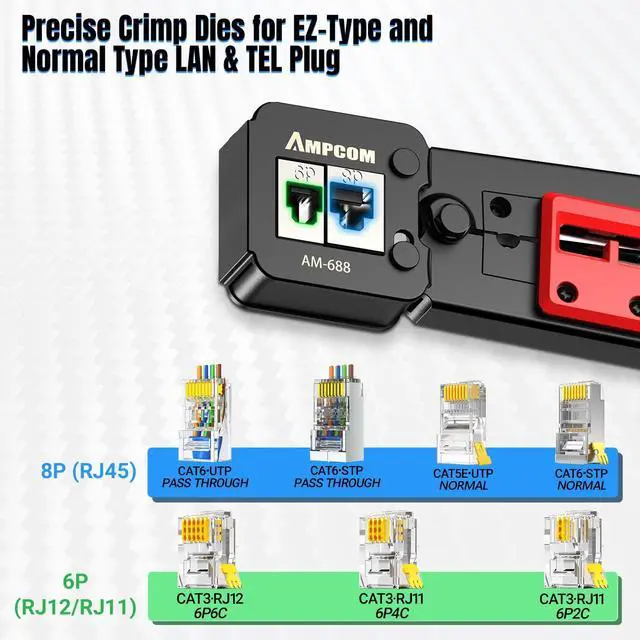 Alt view image 2 of 7 - RJ45 Pass Thru Crimping Tool Network Crimper for Pass Through and Regular Type RJ45 RJ12 RJ11 Connector -CAT6/5e8P8C/6P6C/6P4C)