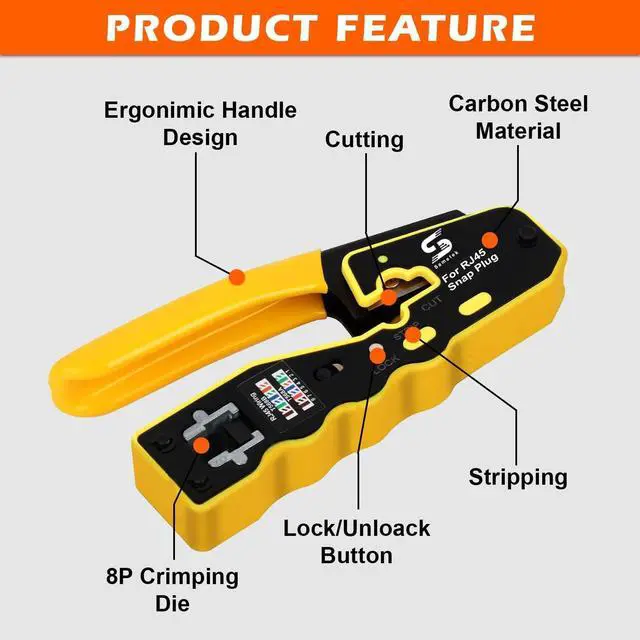 Alt view image 3 of 7 - RJ45 Pass through Ethernet Network Crimping tool Pass Through RJ45 Crimper Tool for Cat5e Cat6 Cat7 cat8e Connector with Wire Stripping Knife, Crimper for Stripping Crimping & Cutting + 2 Extra Blades