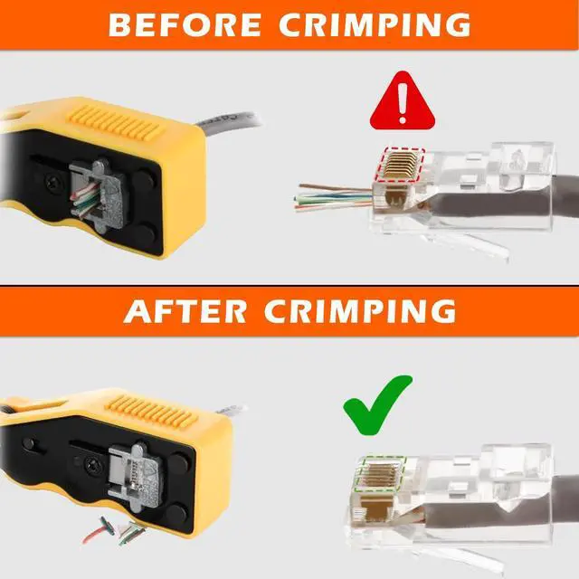 Alt view image 6 of 7 - RJ45 Pass through Ethernet Network Crimping tool Pass Through RJ45 Crimper Tool for Cat5e Cat6 Cat7 cat8e Connector with Wire Stripping Knife, Crimper for Stripping Crimping & Cutting + 2 Extra Blades