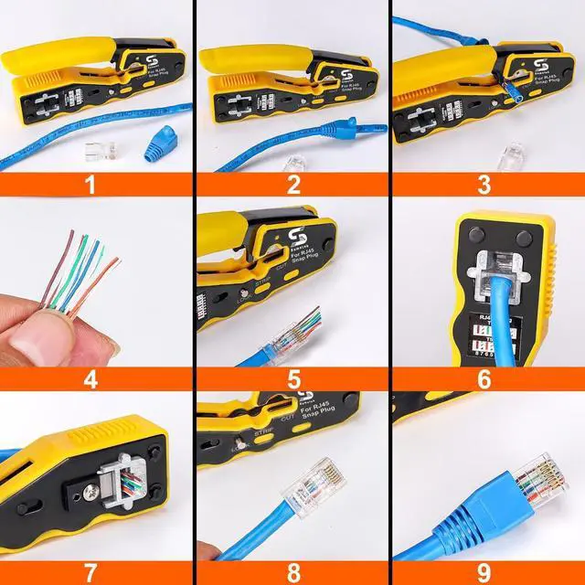 Alt view image 7 of 7 - RJ45 Pass through Ethernet Network Crimping tool Pass Through RJ45 Crimper Tool for Cat5e Cat6 Cat7 cat8e Connector with Wire Stripping Knife, Crimper for Stripping Crimping & Cutting + 2 Extra Blades