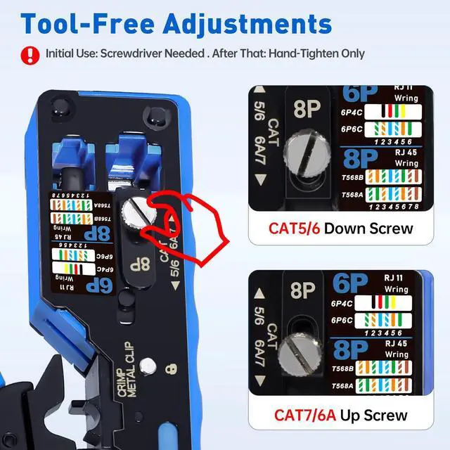 Alt view image 4 of 7 - All-In-One RJ45 Crimp Tool with Hand-Twist Screw and Wire Terminal Crimper for CAT7/CAT6A/CAT6/CAT5E/CAT5, Ethernet Crimper RJ45 crimper RJ45 Pass Through Crimp Tool Ethernet Crimping Tool