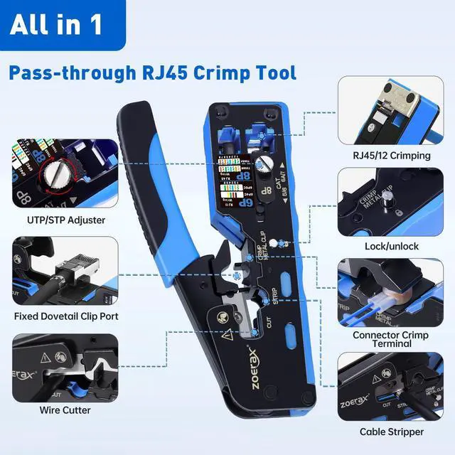 Alt view image 5 of 7 - All-In-One RJ45 Crimp Tool with Hand-Twist Screw and Wire Terminal Crimper for CAT7/CAT6A/CAT6/CAT5E/CAT5, Ethernet Crimper RJ45 crimper RJ45 Pass Through Crimp Tool Ethernet Crimping Tool