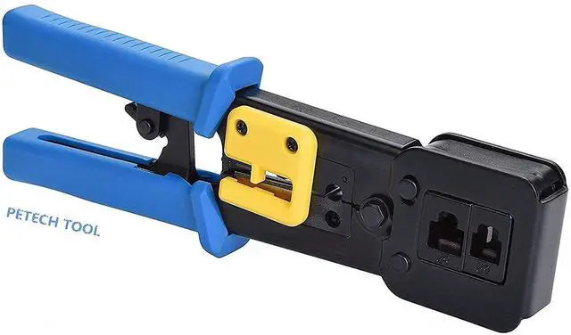 Alt view image 4 of 7 - RJ45 Crimp Tool Ethernet Pass Thru Crimper with 5Pack 8Pin Replacement Blades for Pass Through Cat5 Cat5e Cat6 RJ45 RJ12 Regular and End Pass Through connectors