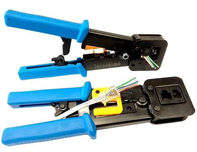 Alt view image 5 of 7 - RJ45 Crimp Tool Ethernet Pass Thru Crimper with 5Pack 8Pin Replacement Blades for Pass Through Cat5 Cat5e Cat6 RJ45 RJ12 Regular and End Pass Through connectors