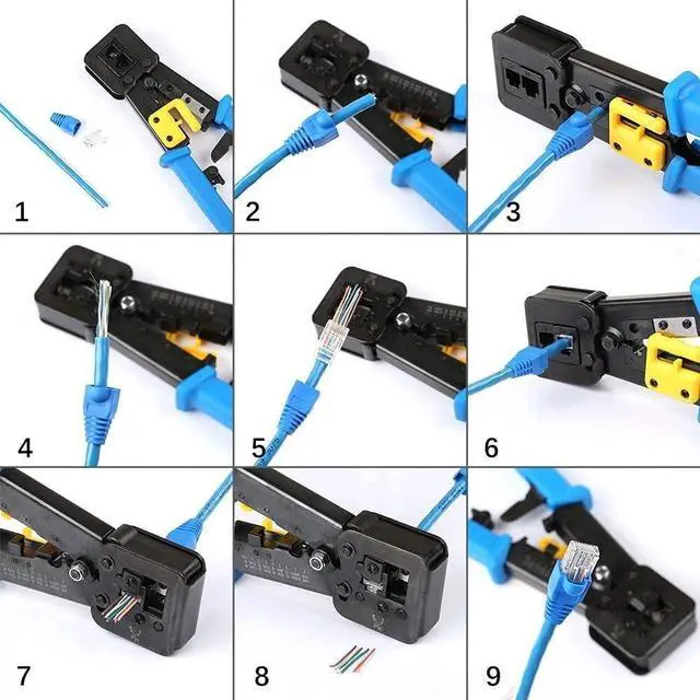 Alt view image 6 of 7 - RJ45 Crimp Tool Ethernet Pass Thru Crimper with 5Pack 8Pin Replacement Blades for Pass Through Cat5 Cat5e Cat6 RJ45 RJ12 Regular and End Pass Through connectors