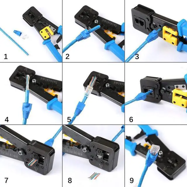 Alt view image 4 of 7 - Professional Pass-Through Network Tool Kits Network/Phone Cable Tester + RJ11/RJ12/RJ45 Crimp Crimper +50 RJ45 CAT5e Pass-through Connector Plugs Boots Network Tool Kits (PassThrough)