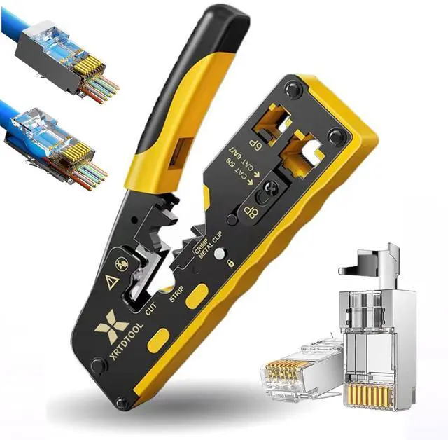 Main image of Cat7 Cat6A Cat6 Cat5 Crimping Tool, Pass Through RJ45 Ethernet Crimping Tool Cat7 Cat6A Cat6 Cat5 for Shielded Pass Through Connectors