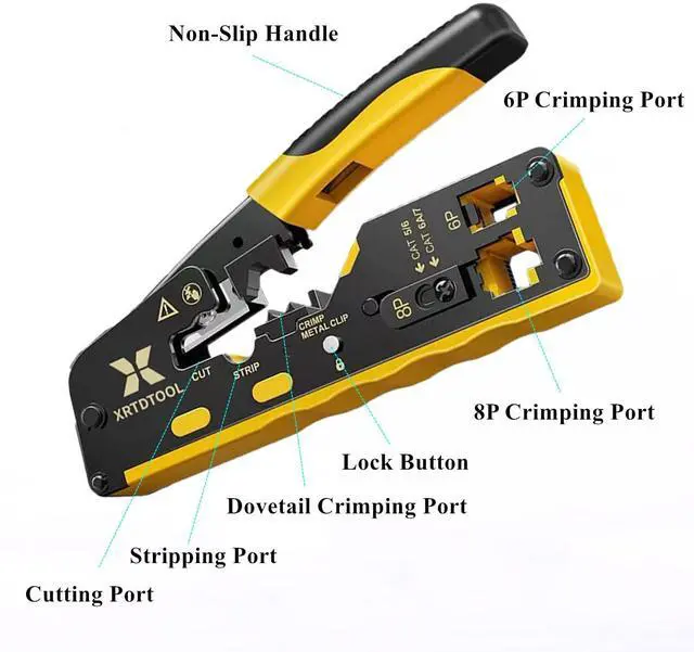 Alt view image 2 of 7 - Cat7 Cat6A Cat6 Cat5 Crimping Tool, Pass Through RJ45 Ethernet Crimping Tool Cat7 Cat6A Cat6 Cat5 for Shielded Pass Through Connectors
