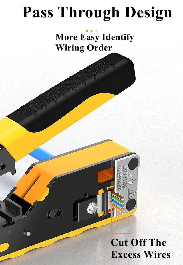 Alt view image 3 of 7 - Cat7 Cat6A Cat6 Cat5 Crimping Tool, Pass Through RJ45 Ethernet Crimping Tool Cat7 Cat6A Cat6 Cat5 for Shielded Pass Through Connectors