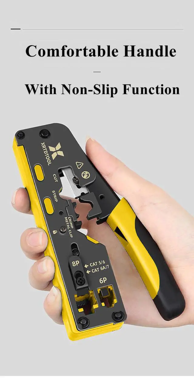 Alt view image 6 of 7 - Cat7 Cat6A Cat6 Cat5 Crimping Tool, Pass Through RJ45 Ethernet Crimping Tool Cat7 Cat6A Cat6 Cat5 for Shielded Pass Through Connectors