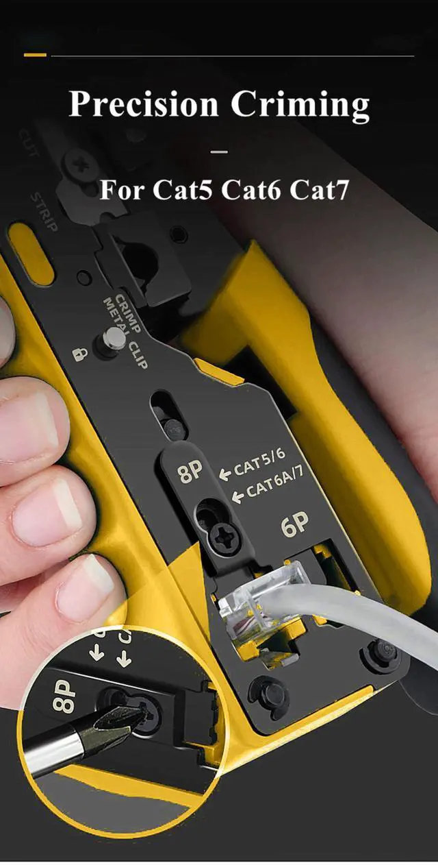 Alt view image 4 of 7 - Cat7 Cat6A Cat6 Cat5 Crimping Tool, Pass Through RJ45 Ethernet Crimping Tool Cat7 Cat6A Cat6 Cat5 for Shielded Pass Through Connectors