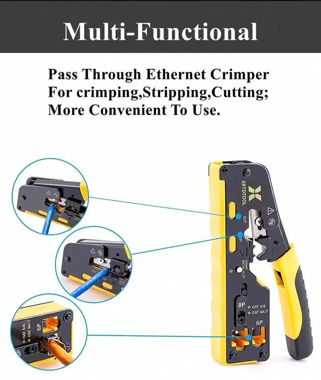 Alt view image 7 of 7 - Cat7 Cat6A Cat6 Cat5 Crimping Tool, Pass Through RJ45 Ethernet Crimping Tool Cat7 Cat6A Cat6 Cat5 for Shielded Pass Through Connectors