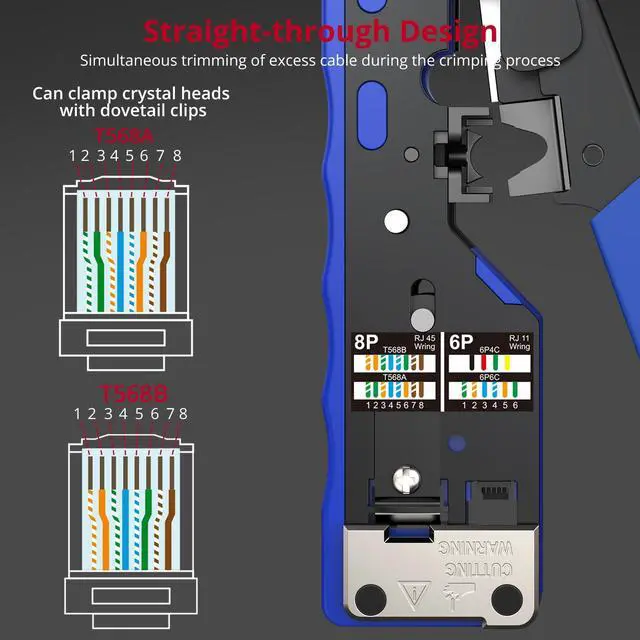 Alt view image 4 of 7 - Pass Through RJ45 Crimp Tool Kit for Cat5 Cat6 Cat6A Cat7 All-in-One RJ45 Crimp Tool Kit with 20 Cat6 Pass-Through Gold-Plated Connectors for Cutting Stripping Crimping Ethernet Cables