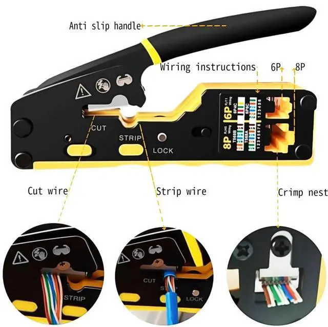Alt view image 2 of 6 - RJ45 Crimp Tool Passthrough 8P 6P RJ45 Crimper/Wire Cutter/Wire Stripper for RJ11/ RJ12 Cut CAT5 CAT6 CAT7 Ethernet Crimpers Electrician Tool 8P 6P