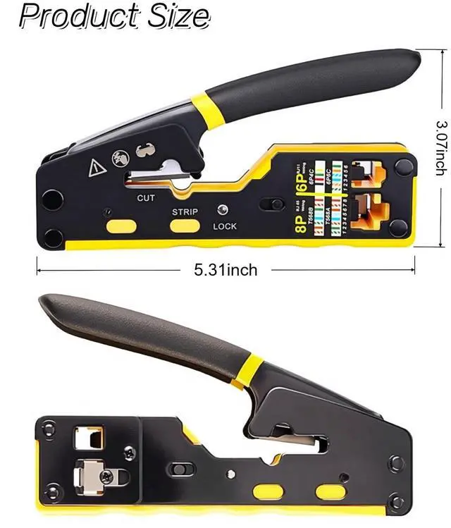 Alt view image 4 of 6 - RJ45 Crimp Tool Passthrough 8P 6P RJ45 Crimper/Wire Cutter/Wire Stripper for RJ11/ RJ12 Cut CAT5 CAT6 CAT7 Ethernet Crimpers Electrician Tool 8P 6P