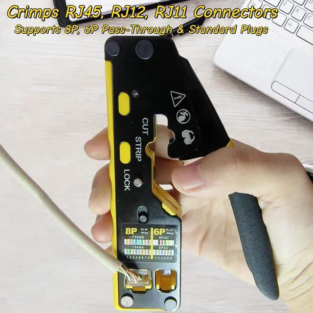Alt view image 3 of 6 - RJ45 Crimp Tool Passthrough 8P 6P RJ45 Crimper/Wire Cutter/Wire Stripper for RJ11/ RJ12 Cut CAT5 CAT6 CAT7 Ethernet Crimpers Electrician Tool 8P 6P