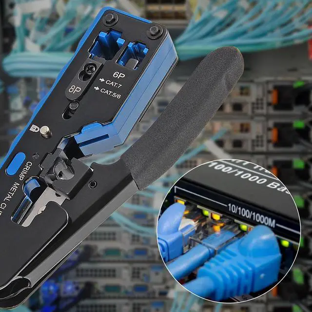 Alt view image 7 of 7 - RJ45 Crimp Tool PassThrough,Cat7 Cat6A Cat6 Cat5e Cat5 RJ45 Crimping Tool,Pass Through Crimper Ethernet crimping Tool,All-in-One Stripping Cutting Crimping tool