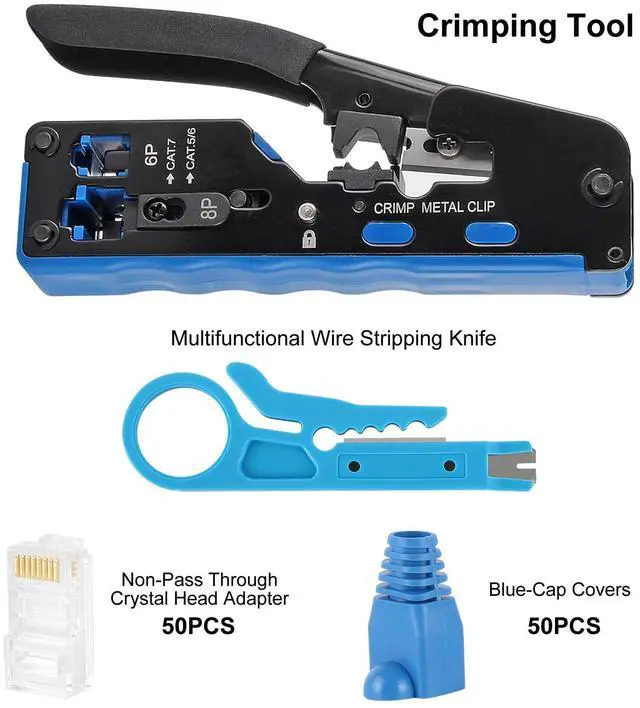 Alt view image 2 of 7 - RJ45 Crimp Tool PassThrough,Cat7 Cat6A Cat6 Cat5e Cat5 RJ45 Crimping Tool,Pass Through Crimper Ethernet crimping Tool,All-in-One Stripping Cutting Crimping tool